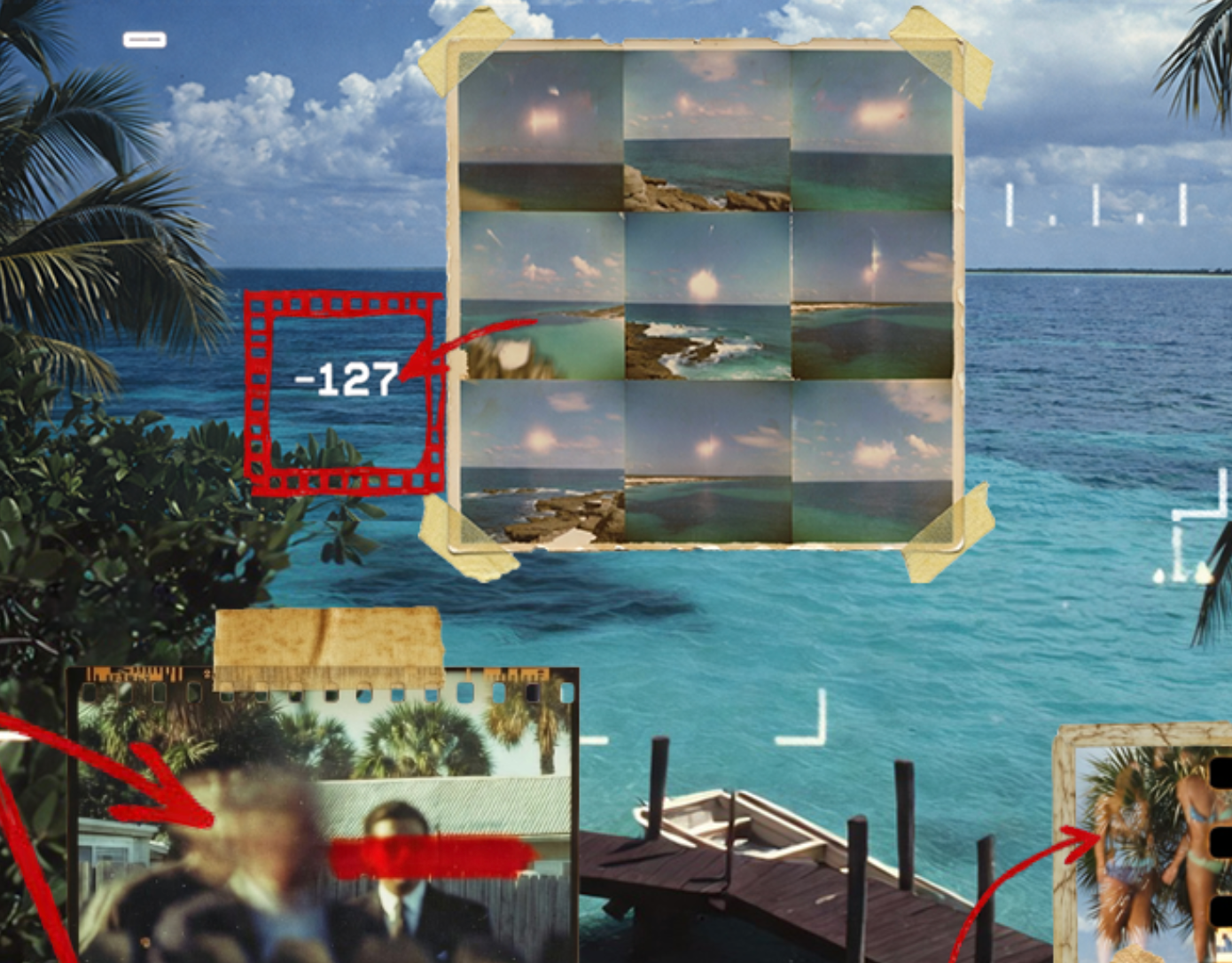Ocean observations and photographic evidence arranged over a view of the Florida coast